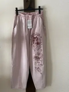 ScoLar 猫プリント デニムパンツ ピンクのサムネイル
