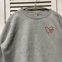 ハート スウェット 古着 グレー 刺繍 ラブ ワンポイント