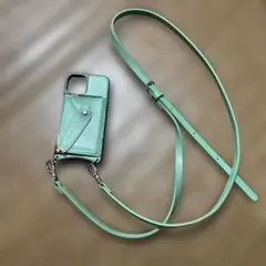 ミントグリーン ショルダーストラップ付きスマホケース
