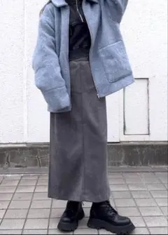 JEANASIS ジーナシス シャギーZIPミドルコート　ブルー