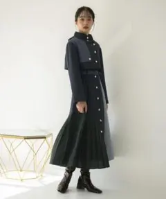 REDYAZEL ショート丈ブロッキングコート&ワンピースセット