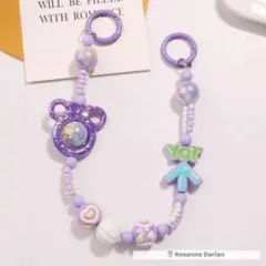 (パープル)スマホ 携帯ストラップ ハンドストラップ チャーム パール おしゃれ