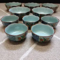 有田焼　西峰　花柄と幾何学模様の鉢・ボウルセット 10個