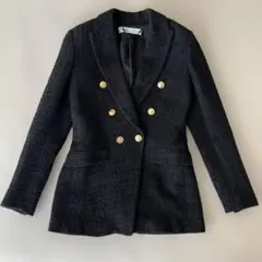 ZARA ブラック ツイード　ジャケット XS 金ボタン