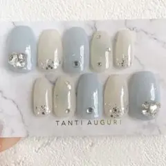 ♡ネイルチップ現品SALE♡ワンホン韓国ちゅるん　水色ブルーチークネイル　推し活