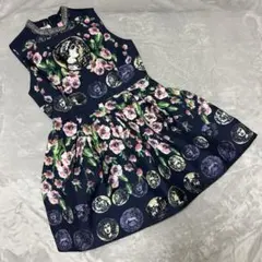 花柄デザインノースリーブミニワンピース M