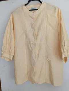 お値下げ♪サマンサモスモス。イエロー ストライプ 五分袖 シャツ、大きなサイズ