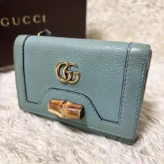 希少　美品 グッチ マーモント バンブー ミディアムウォレット ライトブルー