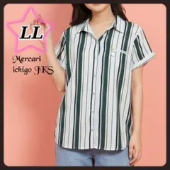 D79♦新品♦ストライプ柄 半袖シャツ ブラウス LLサイズ