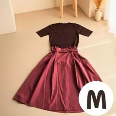 コーデ売り　ブラウン 半袖　ニット トップス フレアスカート　レディース