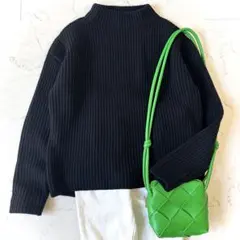 ギャルリーヴィー 日本製 ウール リブ編み モックネック ニット セーター 黒