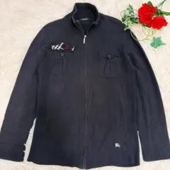 ✨美品✨ バーバリーブラックレーベル フルジップニット ホースロゴ チェックのサムネイル