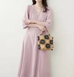 ナチュラルクチュール レトロ小花ワンピース ピンク