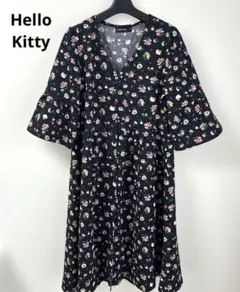 Hello Kitty 花柄 キティ総柄Vネック ワンピース羽織り七分袖Mサイズ