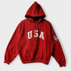 90s POLO SPORT ラルフローレン　フリース地　パーカー　レッド系　L