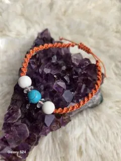 ターコイズ、水晶マクラメ編みブレスレット　ハンドメイド