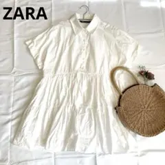 ZARA ザラ　ホワイト チュニックシャツ　ティアード　半袖　ミニワンピ