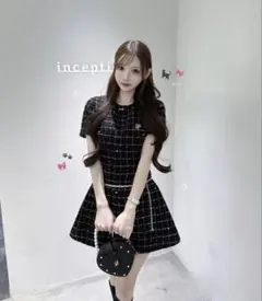 lumignon Pink tweed bijou flare dress - メルカリ