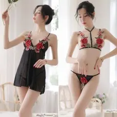 B24 薔薇 花柄セットアップ キャミソール ショーツ 上下セット ベビードール