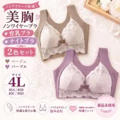 ノンワイヤーブラ　ナイトブラ　大人かわいい　レース　快適ブラ　2色セット　４ L