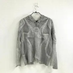 Personsoul Split Mesh Hooded Long Sleeve