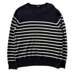 【UNIQLO / ユニクロ】クルーネックニット ボーダー 綿100% L