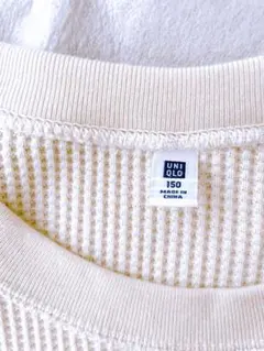 ユニクロ　ワッフル　クルーネック　ワンピース　オフホワイト　150cm