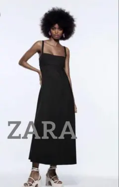 【新品未使用】ZARA ミディボリュームワンピース　黒　USAサイズ【S】