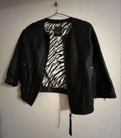 （羊革）ブラックレザージャケット ゼブラ柄裏地