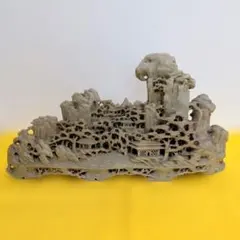 木製山水画風置物 黒色台座付き - メルカリ