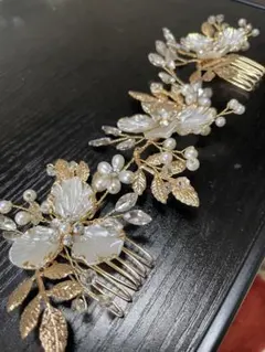お値下げ♡ゴールド 花と葉のヘッドドレス
