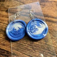 青 白 唇 ハンドメイド ピアス ホワイト ブルー シルバー アクセサリー