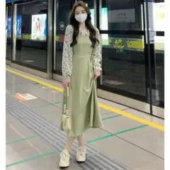 ワンピース レディース シャツ キャミワンピース 切り替え 花