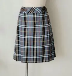 バーバリー　ブルーレーベル　ノバチェック　ウールプリーツ巻きスカート３６三陽商会