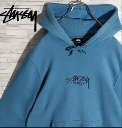 STUSSY◎バイカラー ストックロゴ 青 パーカー D513 - メルカリ