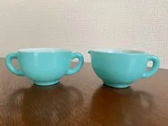 ヘーゼルアトラス ヴィンテージ ミルクガラス クリーマー＆シュガー