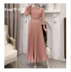 【ロングワンピース】free ♦️お値下げ　プリーツ　 袖シースルー　結婚式