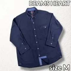 【BEAMS HEART】ボタンシャツ 鹿の子風 濃紺 ネイビー メンズM 40