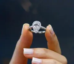 キュービックジルコニア　ティアドロップ型リング　約12号　シルバー