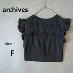 archivesピンタックフリルスリーブブラックブラウストップス　Fサイズのサムネイル