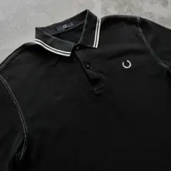 フレッドペリー　ポロシャツ　ブラック　白　ツインロゴ　月桂樹　白ステッチ