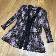 アトリエまりこ　カーディガン　総レース　花柄　青みがかった白　フロリッサン アトリエまりこ カーディガン フロリッサン 総レース 花柄