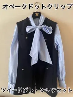 オペークドットクリップ　セレモニー　通勤　ツイージレ　ボウタイシャツ　セット　M