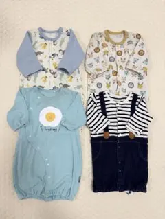 長袖コンビドレス 2WAYオール ロンパース 50 60 4点セット