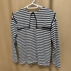 ストライプ柄 長袖トップス 大きな襟付き