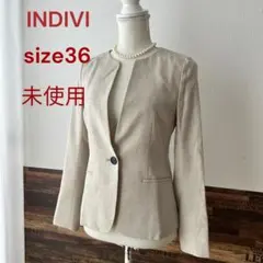 ♦︎未使用インディヴィ ノーカラージャケット　ベージュ　サイズ36のサムネイル