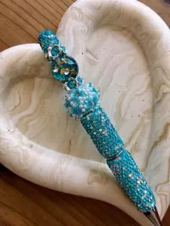 カスタムボールペン 社長ペン ハンドメイド キラキラ ストーン入りビーズ 水色