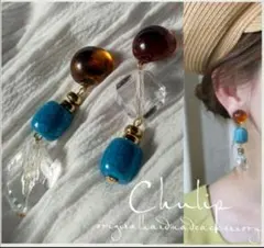 1023-b＊べっこう クリア ターコイズ トレンドビーズ