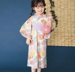 【110cm】　BREEZE 浴衣 ヨーヨー柄　帯セットのサムネイル