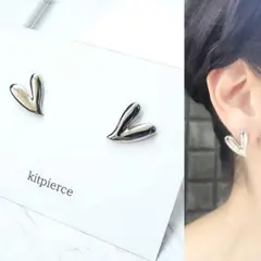 No.494 シンプルハートピアス ツヤシルバー